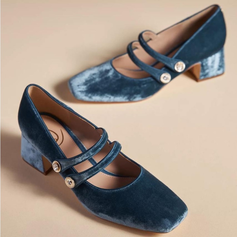 Sam Edelman Mary Jane Blue Velvet Pumps 7US